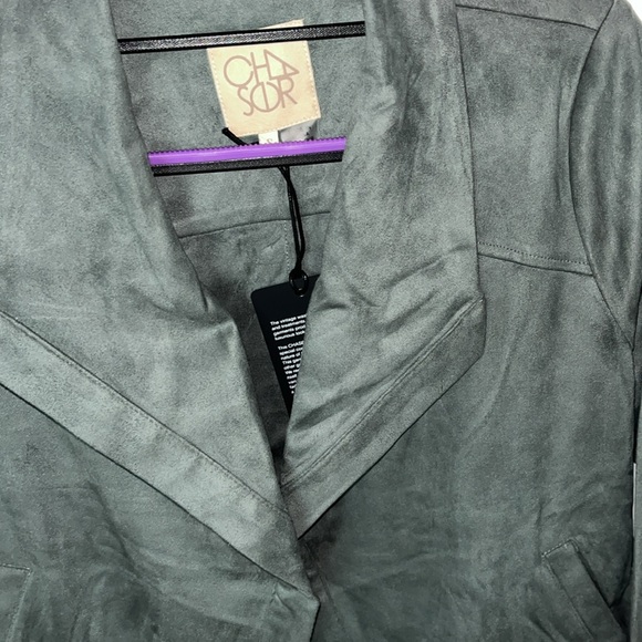 NWT Chaser Faux Suede Long Sleeve Draped Open Front Jacket blazer Gray Size S - Picture 6 of 8